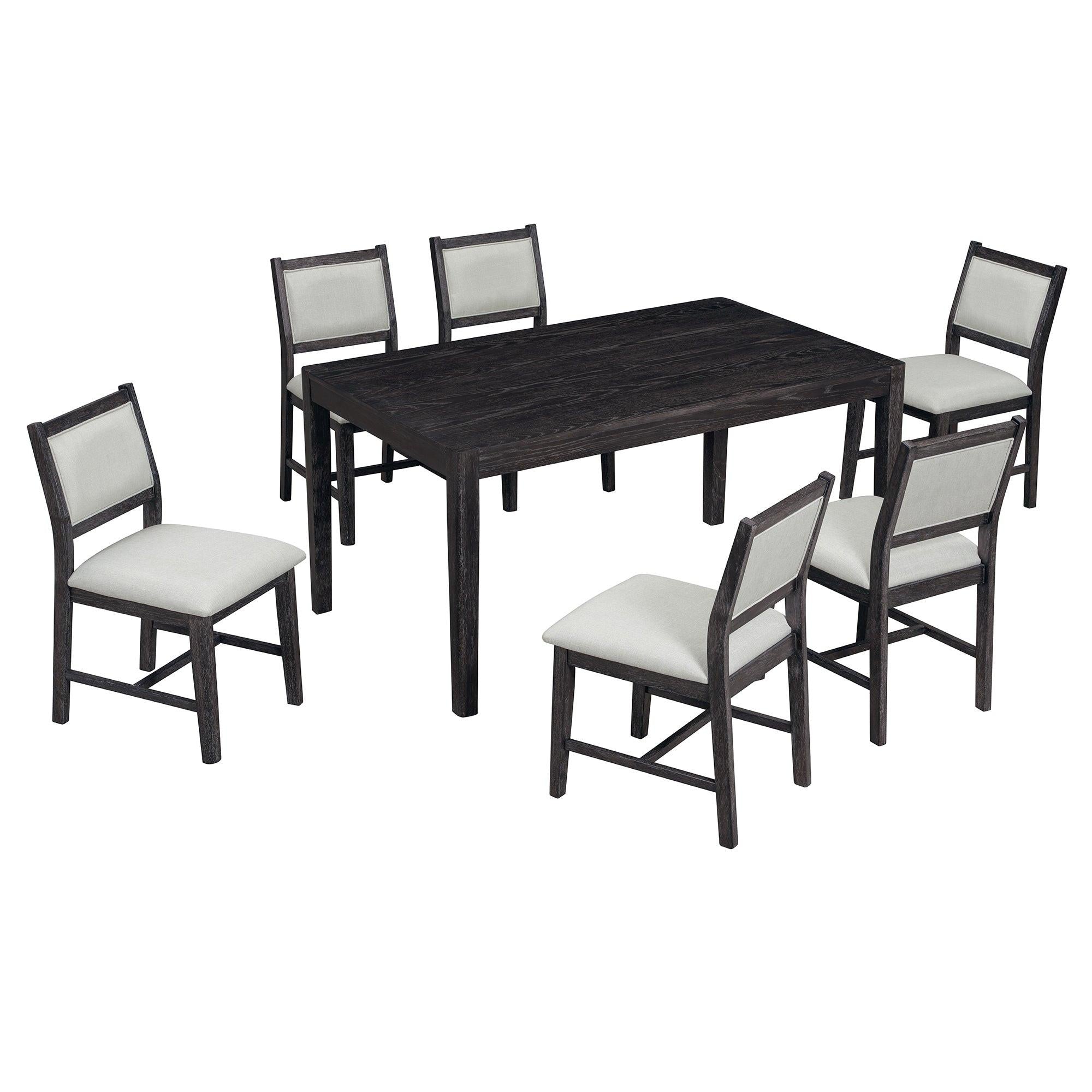 Espresso Retro 7-Piece Wood Dining Table Set for 6.