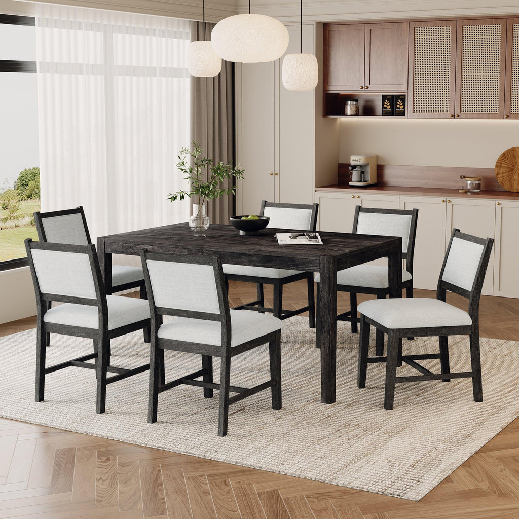 Espresso Retro 7-Piece Wood Dining Table Set for 6.