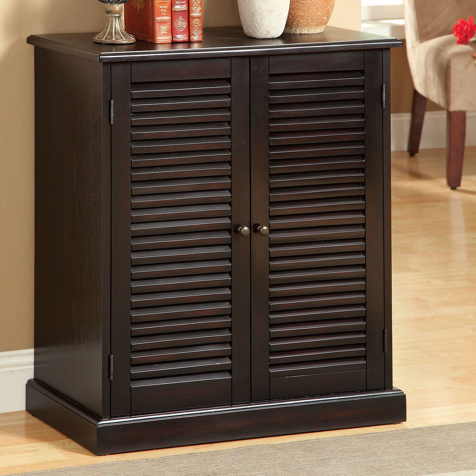 Shoe Cabinet with 5 Shelves and Louvered Doors, Espresso