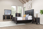Bedroom Furniture 1pc Queen Size Bed Espresso High Panel Headboard Gold Accent Trim