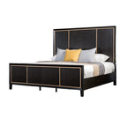 Bedroom Furniture 1pc Queen Size Bed Espresso High Panel Headboard Gold Accent Trim