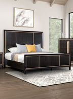 Bedroom Furniture 1pc Queen Size Bed Espresso High Panel Headboard Gold Accent Trim