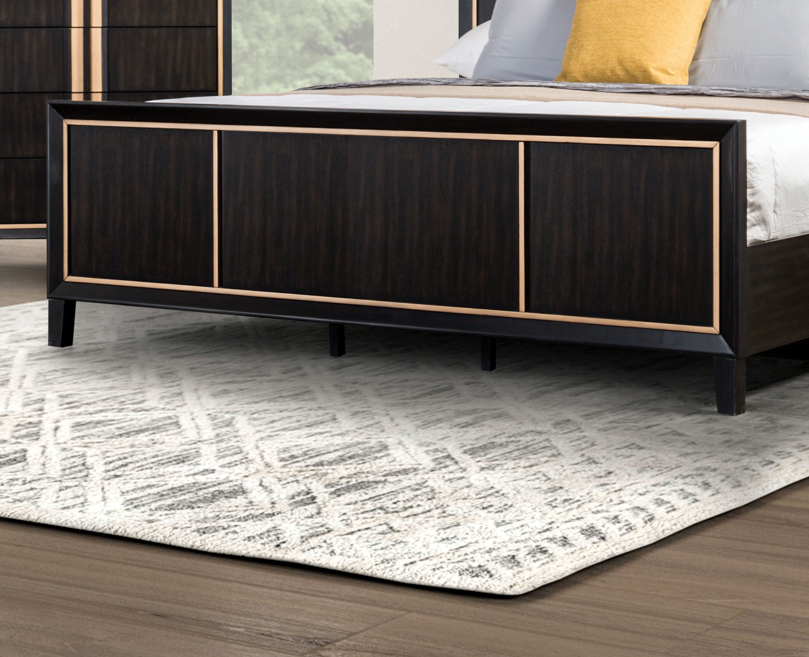 Bedroom Furniture 1pc Queen Size Bed Espresso High Panel Headboard Gold Accent Trim