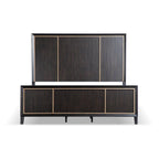 Bedroom Furniture 1pc Queen Size Bed Espresso High Panel Headboard Gold Accent Trim