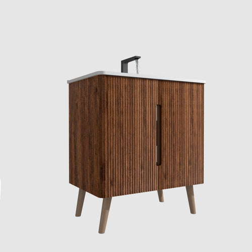 Etna 30-Inch Walnut Modern Bathroom Vanity with Sink.