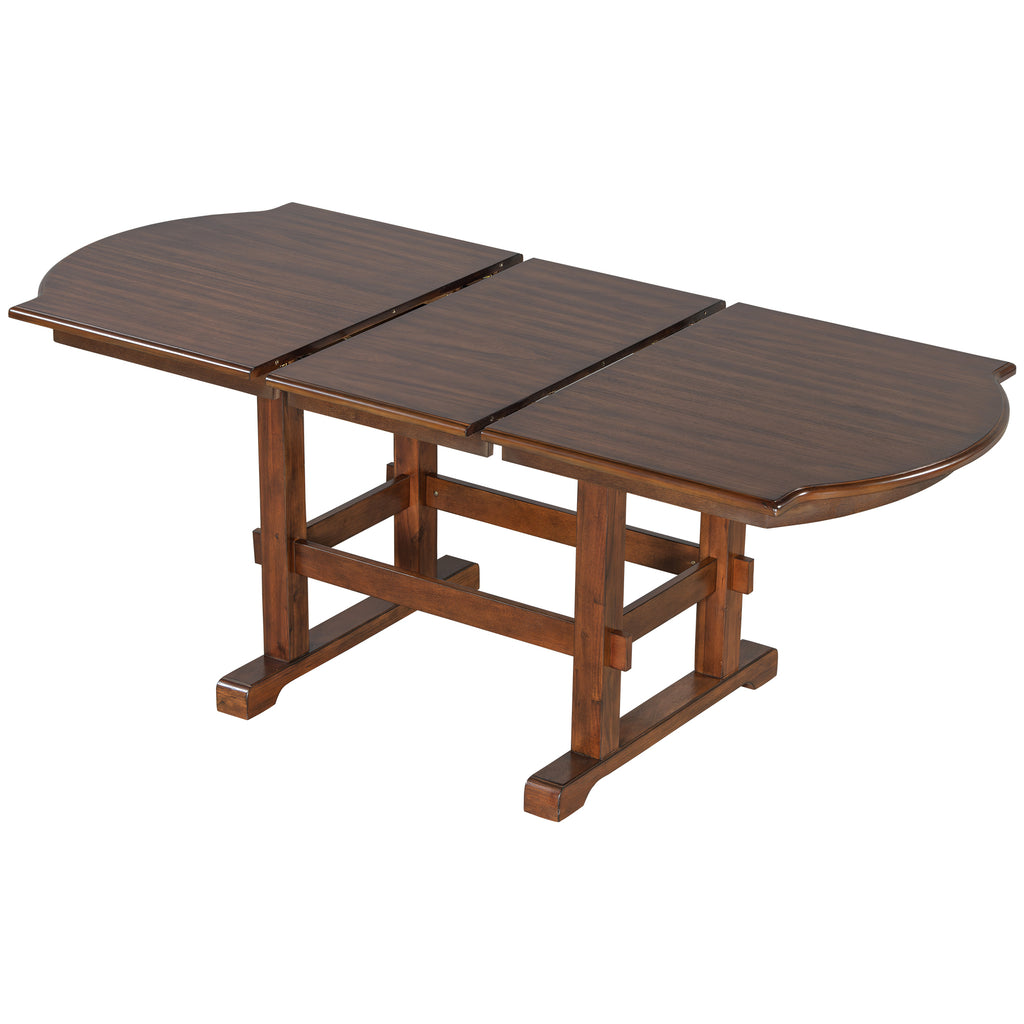 TOPMAX 6 Pieces 78inch Extendable Wood Dining Table Set with Bench, Traditional Kitchen Table Set with 18inch Removable Leaf and 4 Upholstered Dining Chairs, Espresso+Beige Dining Table Set