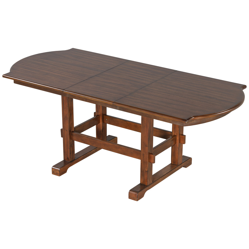 TOPMAX 6 Pieces 78inch Extendable Wood Dining Table Set with Bench, Traditional Kitchen Table Set with 18inch Removable Leaf and 4 Upholstered Dining Chairs, Espresso+Beige Dining Table Set