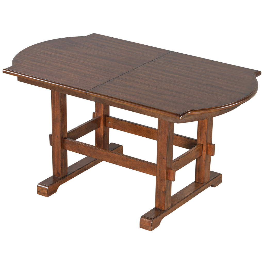 TOPMAX 6 Pieces 78inch Extendable Wood Dining Table Set with Bench, Traditional Kitchen Table Set with 18inch Removable Leaf and 4 Upholstered Dining Chairs, Espresso+Beige Dining Table Set