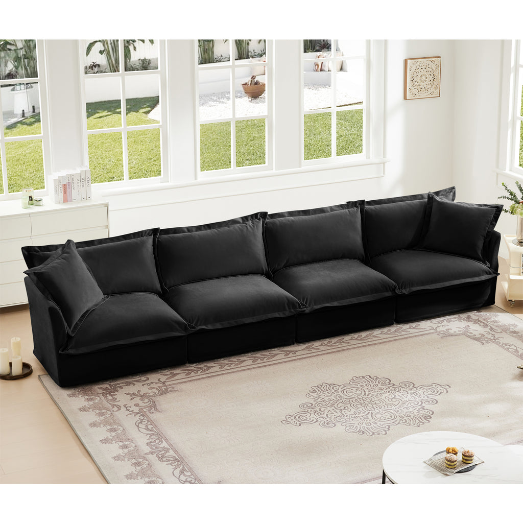 Slipcovered Long Sofa, 4 Seater Sofa with Removable Cover, Extra Deep Couch for Living Room, ,Chenille Fabric Cloud Like Comfy Sofa Couch, Black Chenille Fabric