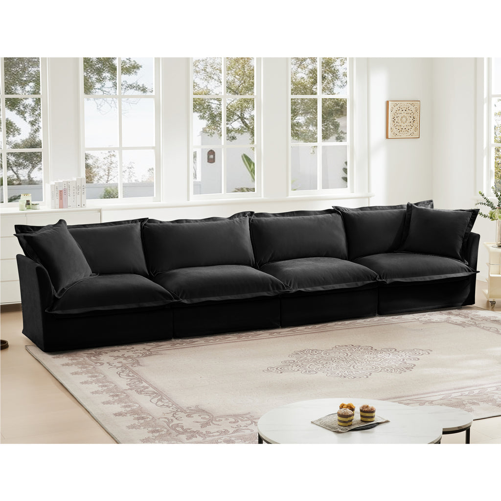 Slipcovered Long Sofa, 4 Seater Sofa with Removable Cover, Extra Deep Couch for Living Room, ,Chenille Fabric Cloud Like Comfy Sofa Couch, Black Chenille Fabric