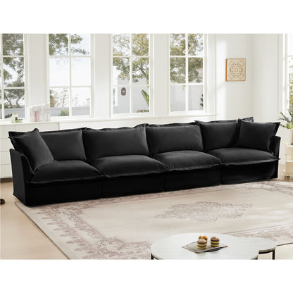 Slipcovered Long Sofa, 4 Seater Sofa with Removable Cover, Extra Deep Couch for Living Room, ,Chenille Fabric Cloud Like Comfy Sofa Couch, Black Chenille Fabric