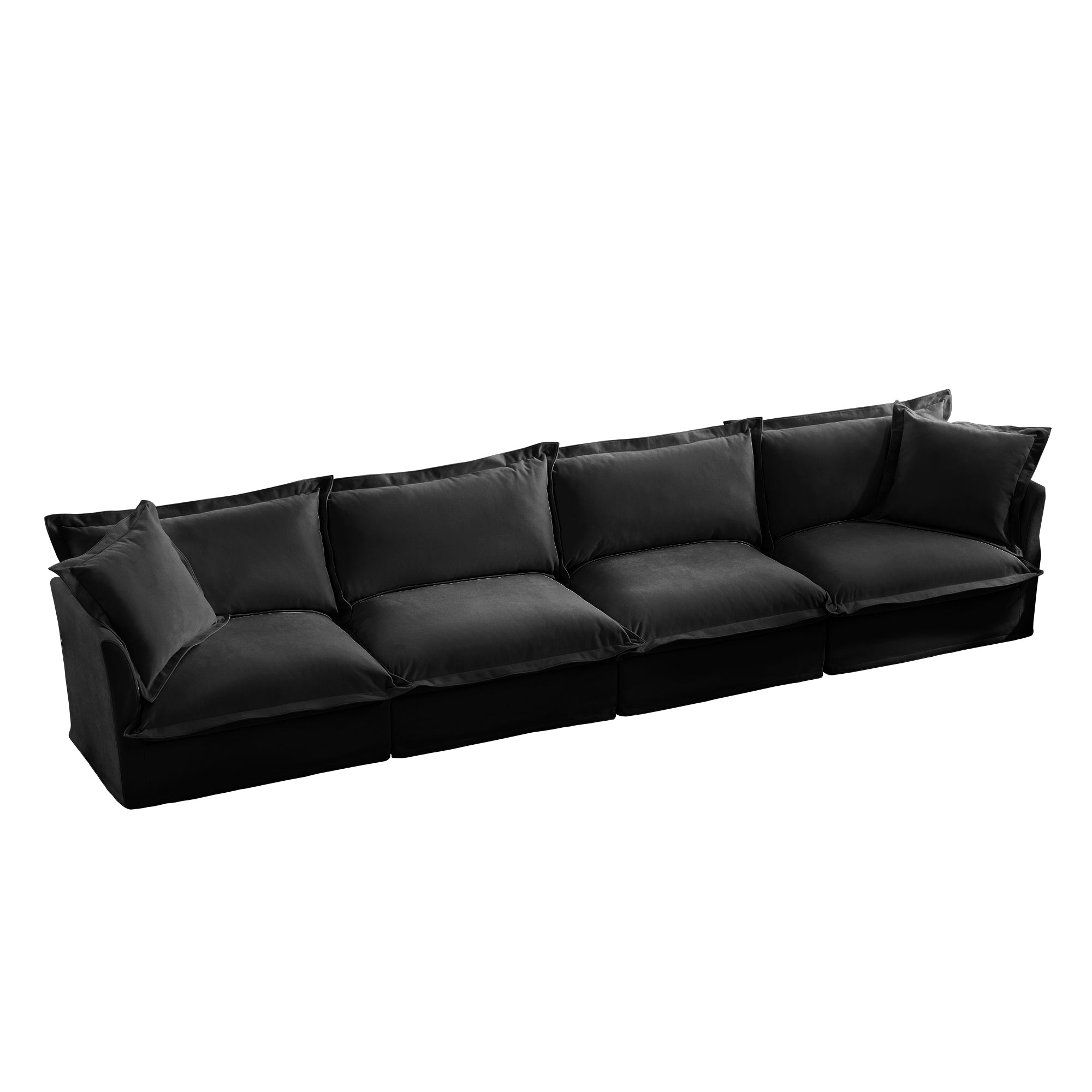 Slipcovered Long Sofa, 4 Seater Sofa with Removable Cover, Extra Deep Couch for Living Room, ,Chenille Fabric Cloud Like Comfy Sofa Couch, Black Chenille Fabric
