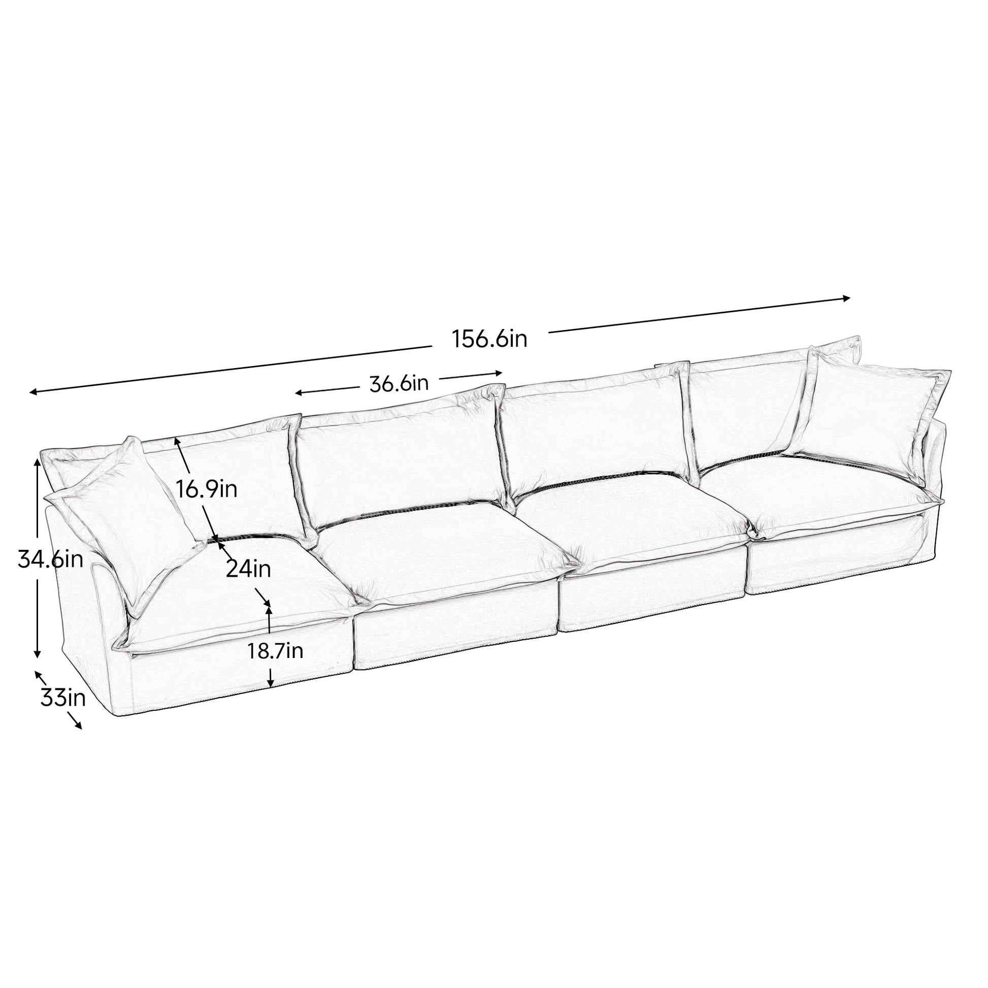 Slipcovered Long Sofa, 4 Seater Sofa with Removable Cover, Extra Deep Couch for Living Room, ,Chenille Fabric Cloud Like Comfy Sofa Couch, Black Chenille Fabric