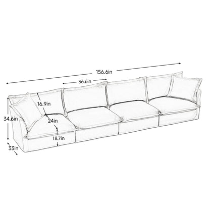 Slipcovered Long Sofa, 4 Seater Sofa with Removable Cover, Extra Deep Couch for Living Room, ,Chenille Fabric Cloud Like Comfy Sofa Couch, Black Chenille Fabric