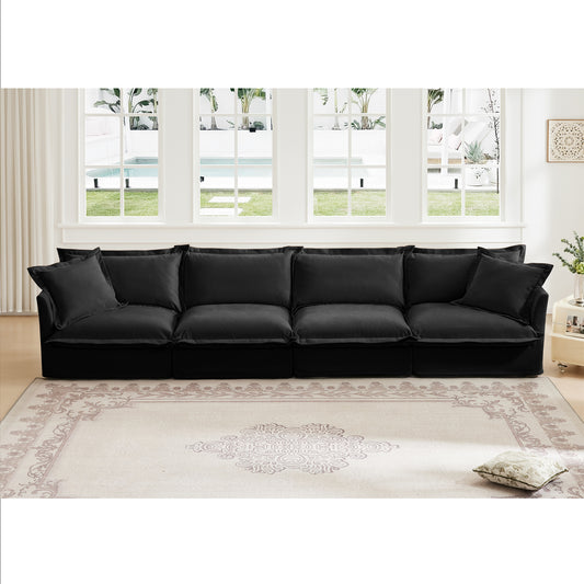 Slipcovered Long Sofa, 4 Seater Sofa with Removable Cover, Extra Deep Couch for Living Room, ,Chenille Fabric Cloud Like Comfy Sofa Couch, Black Chenille Fabric