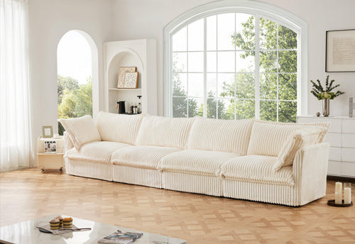 Extra Deep Cream Corduroy 4-Seater Slipcovered Sofa.