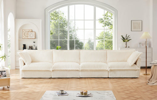 Extra Deep Cream Corduroy 4-Seater Slipcovered Sofa.