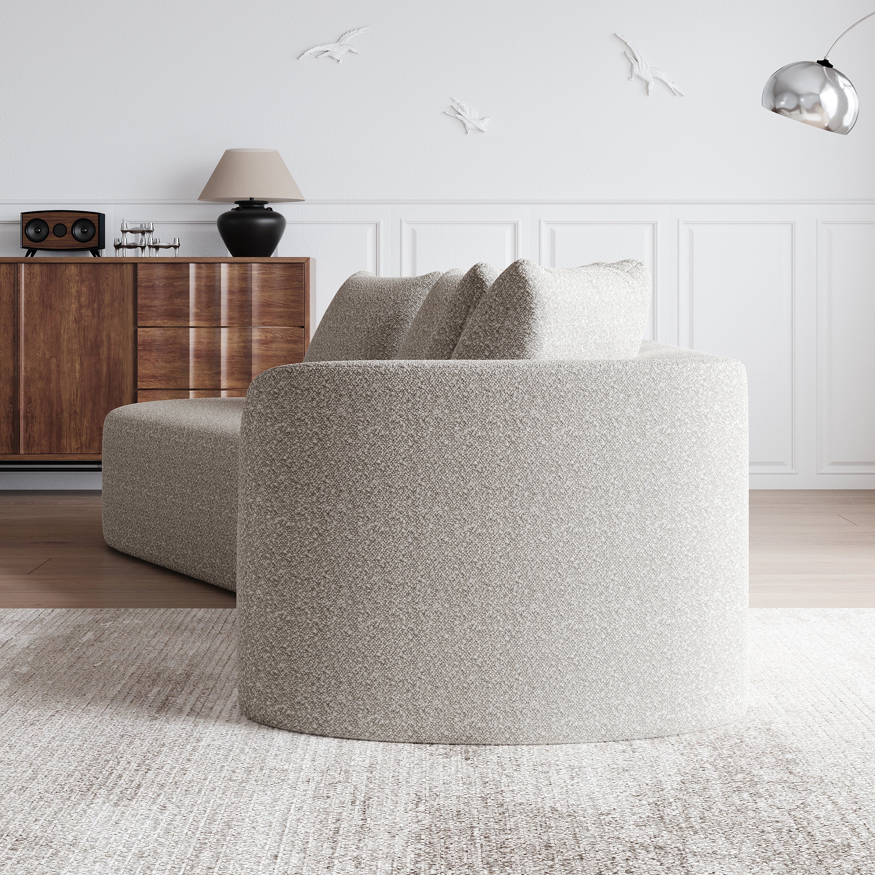 Modern Upholstered Oversized Sectional Sofa, 112-Inch Chenille 4-Seater Extra Deep & Wide Seat Curved Cloud Couch with 4 Throw Pillows, Free Combination Sofa Couch for Living Room,Bedroom