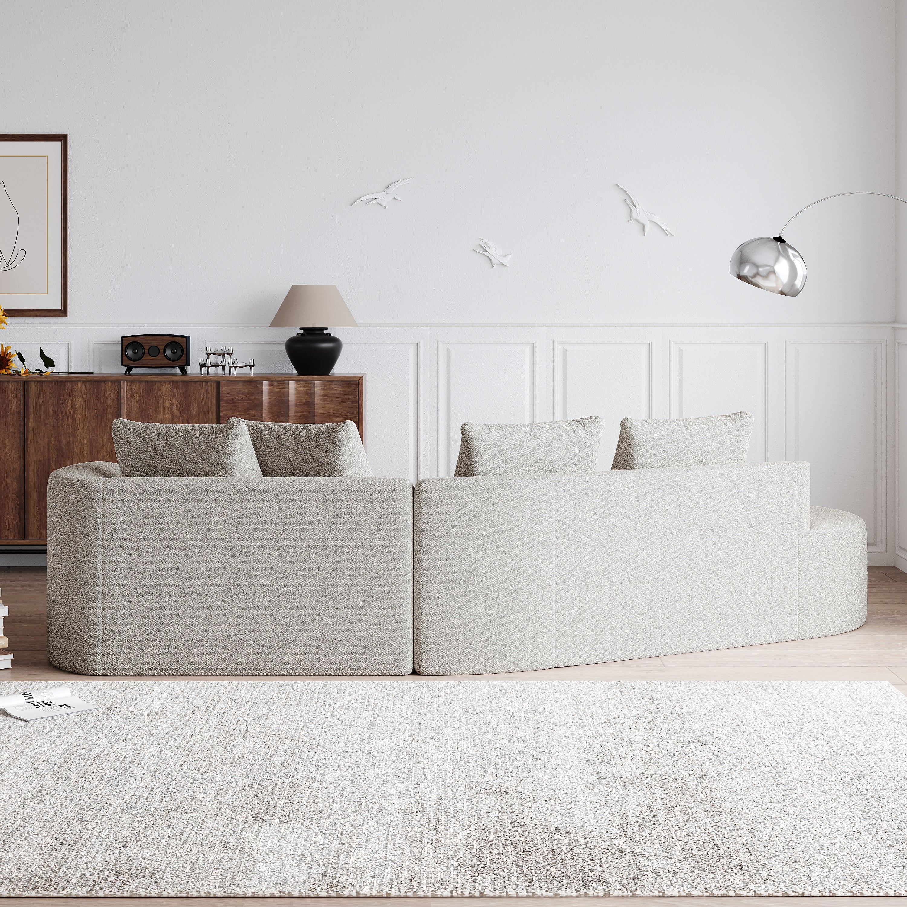 Modern Upholstered Oversized Sectional Sofa, 112-Inch Chenille 4-Seater Extra Deep & Wide Seat Curved Cloud Couch with 4 Throw Pillows, Free Combination Sofa Couch for Living Room,Bedroom