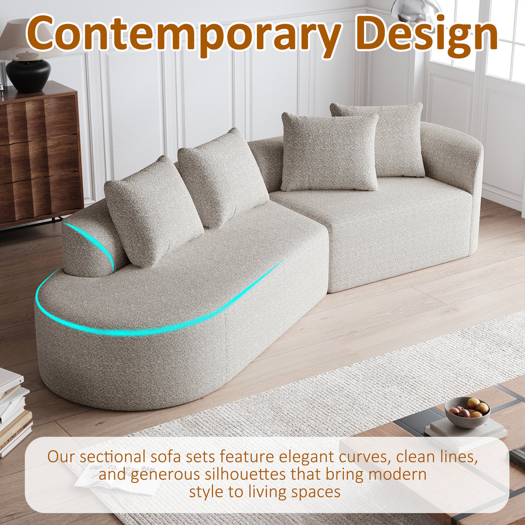 Modern Upholstered Oversized Sectional Sofa, 112-Inch Chenille 4-Seater Extra Deep & Wide Seat Curved Cloud Couch with 4 Throw Pillows, Free Combination Sofa Couch for Living Room,Bedroom