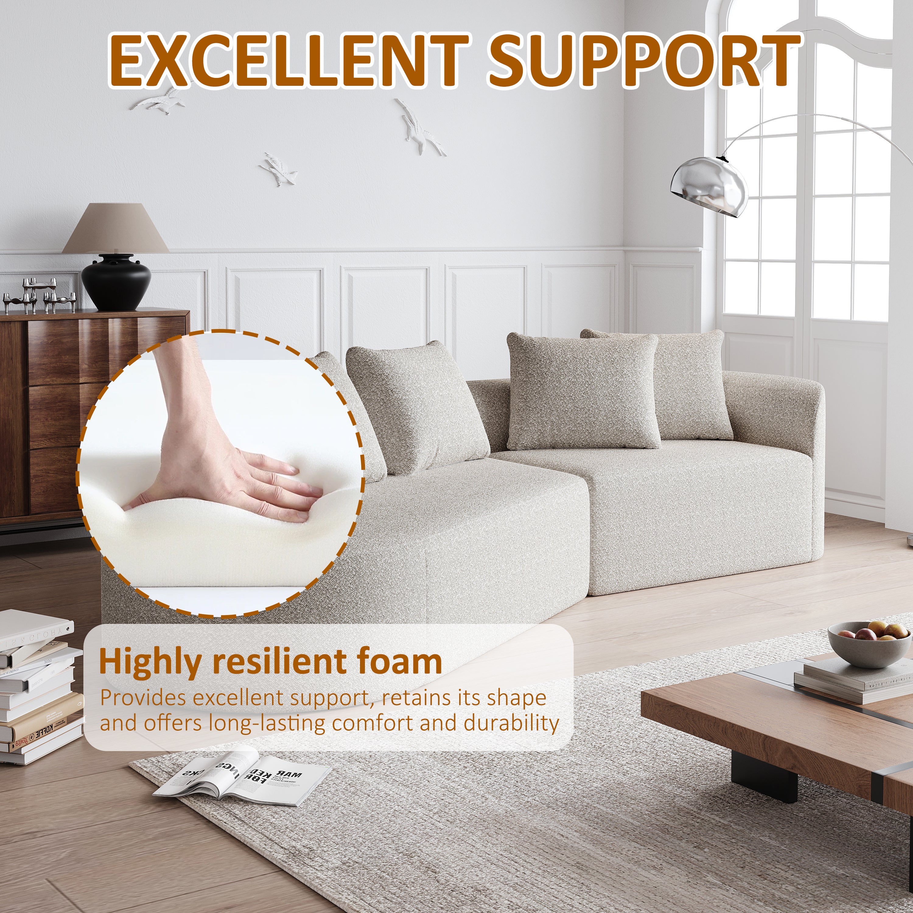 Modern Upholstered Oversized Sectional Sofa, 112-Inch Chenille 4-Seater Extra Deep & Wide Seat Curved Cloud Couch with 4 Throw Pillows, Free Combination Sofa Couch for Living Room,Bedroom