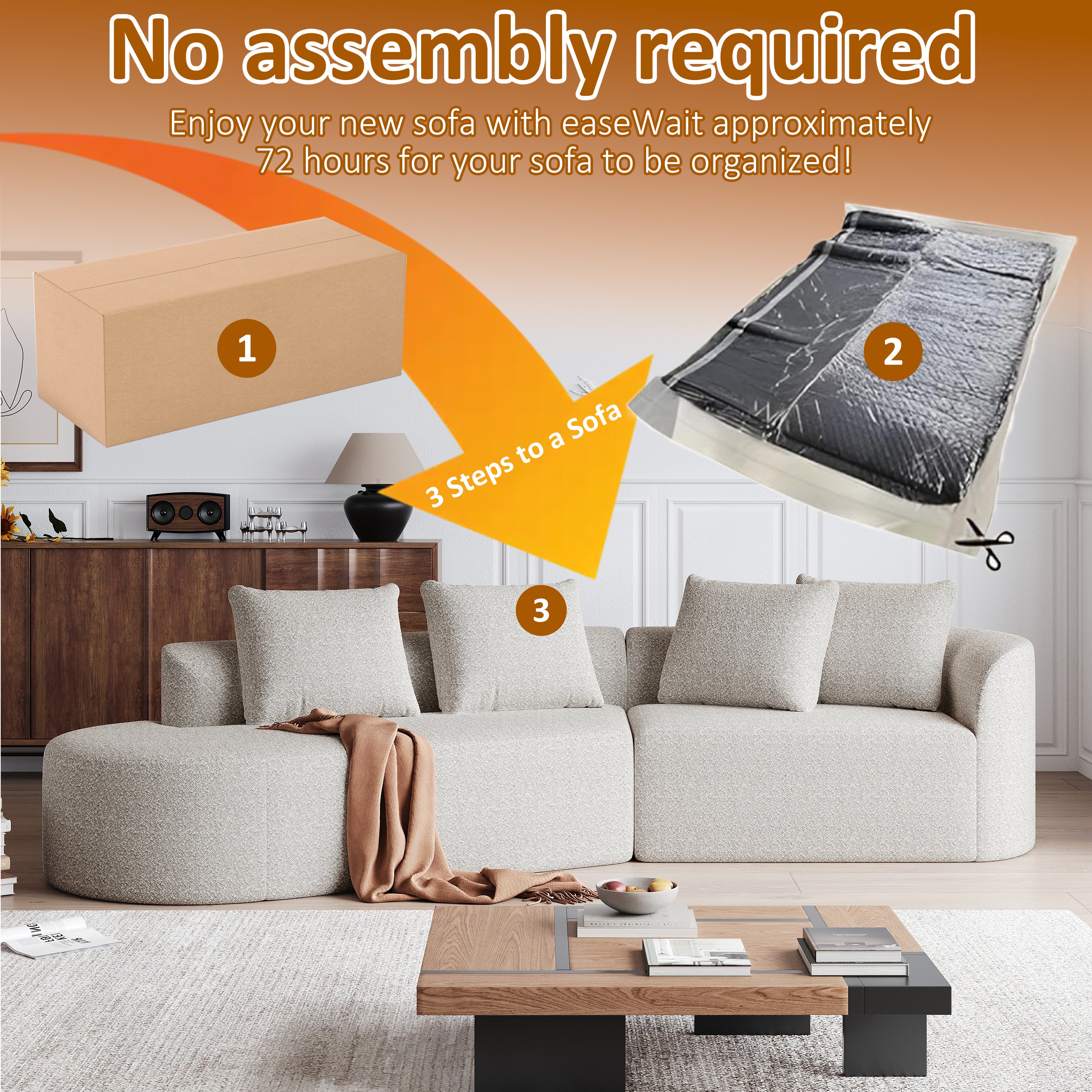 Modern Upholstered Oversized Sectional Sofa, 112-Inch Chenille 4-Seater Extra Deep & Wide Seat Curved Cloud Couch with 4 Throw Pillows, Free Combination Sofa Couch for Living Room,Bedroom