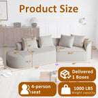 Modern Upholstered Oversized Sectional Sofa, 112-Inch Chenille 4-Seater Extra Deep & Wide Seat Curved Cloud Couch with 4 Throw Pillows, Free Combination Sofa Couch for Living Room,Bedroom
