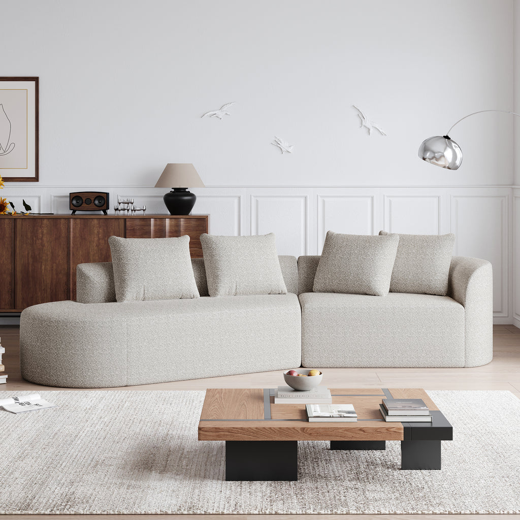 Modern Upholstered Oversized Sectional Sofa, 112-Inch Chenille 4-Seater Extra Deep & Wide Seat Curved Cloud Couch with 4 Throw Pillows, Free Combination Sofa Couch for Living Room,Bedroom