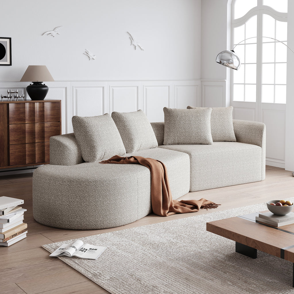 Modern Upholstered Oversized Sectional Sofa, 112-Inch Chenille 4-Seater Extra Deep & Wide Seat Curved Cloud Couch with 4 Throw Pillows, Free Combination Sofa Couch for Living Room,Bedroom