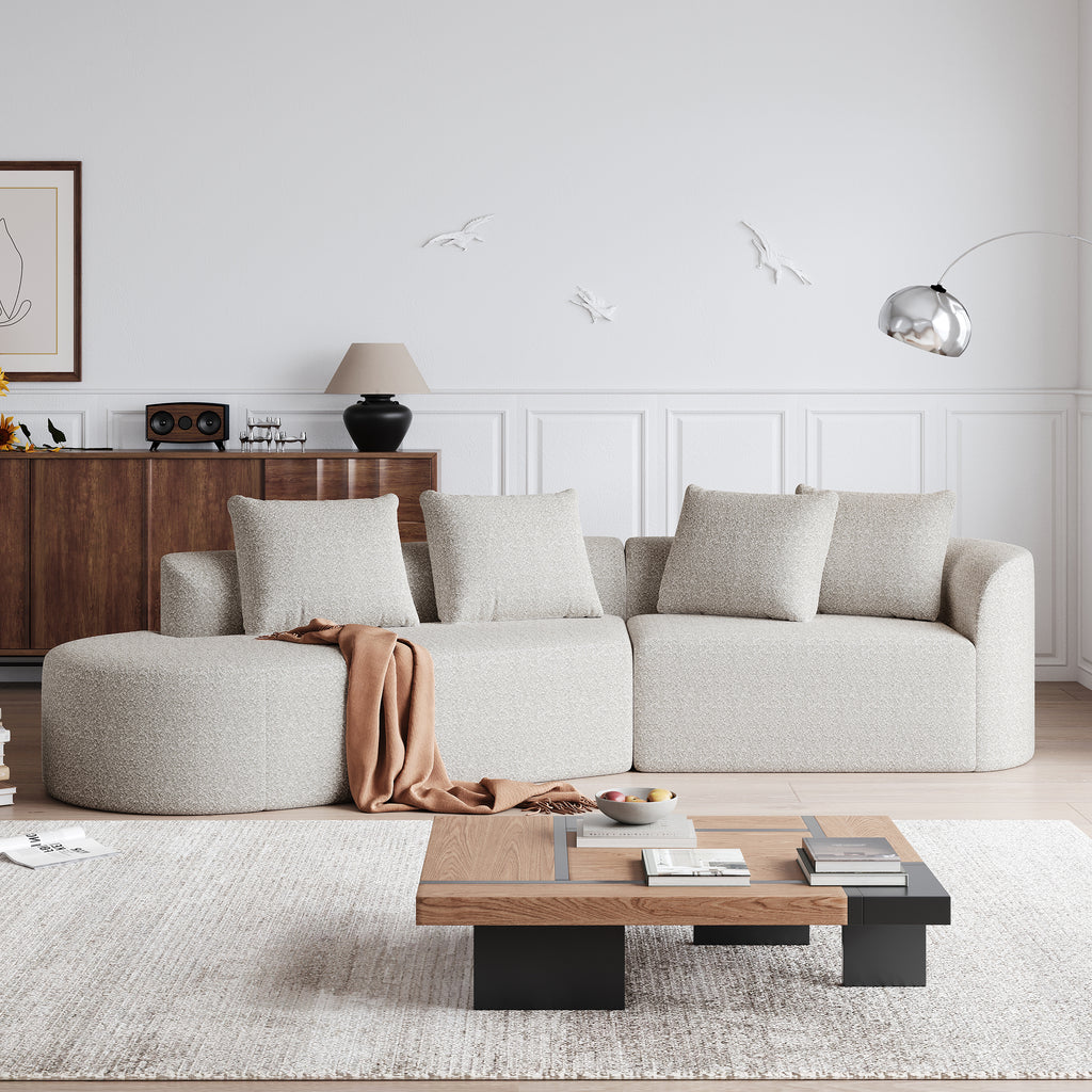 Modern Upholstered Oversized Sectional Sofa, 112-Inch Chenille 4-Seater Extra Deep & Wide Seat Curved Cloud Couch with 4 Throw Pillows, Free Combination Sofa Couch for Living Room,Bedroom