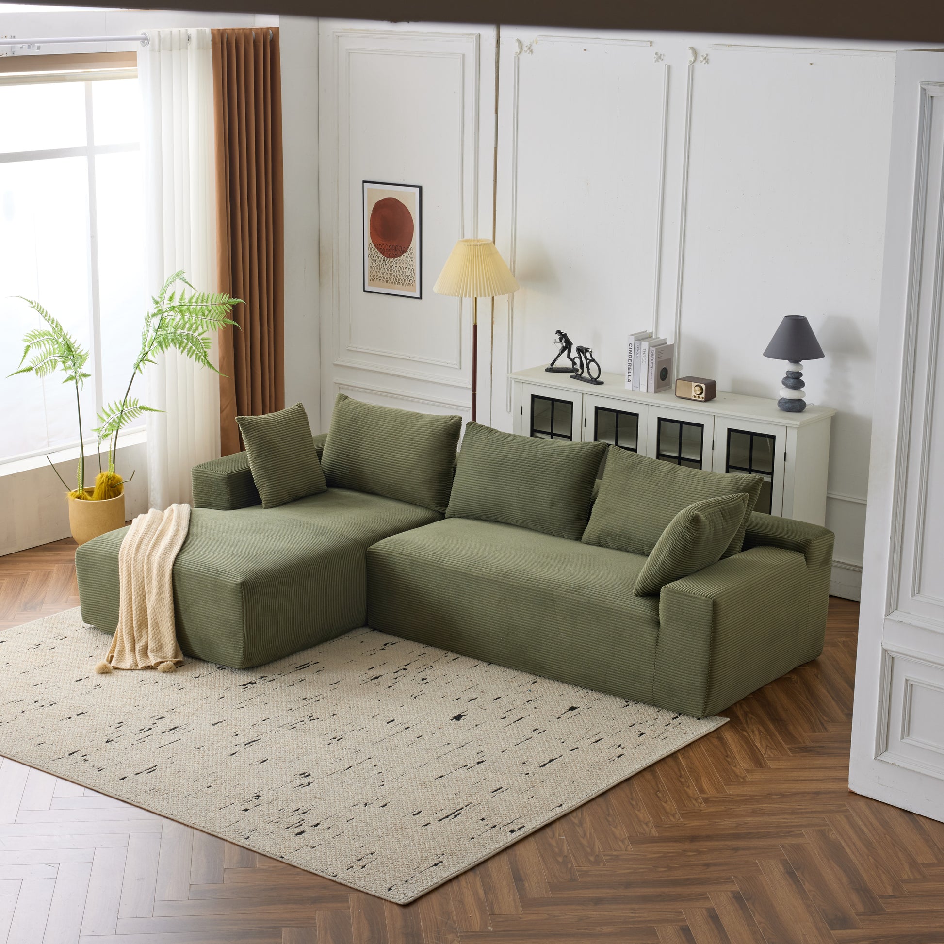 108*68 inch extra large deep modular sofa, cloud sofa 4-person sofa, can sit or lie down, living room corduroy modular sofa, no assembly required, green