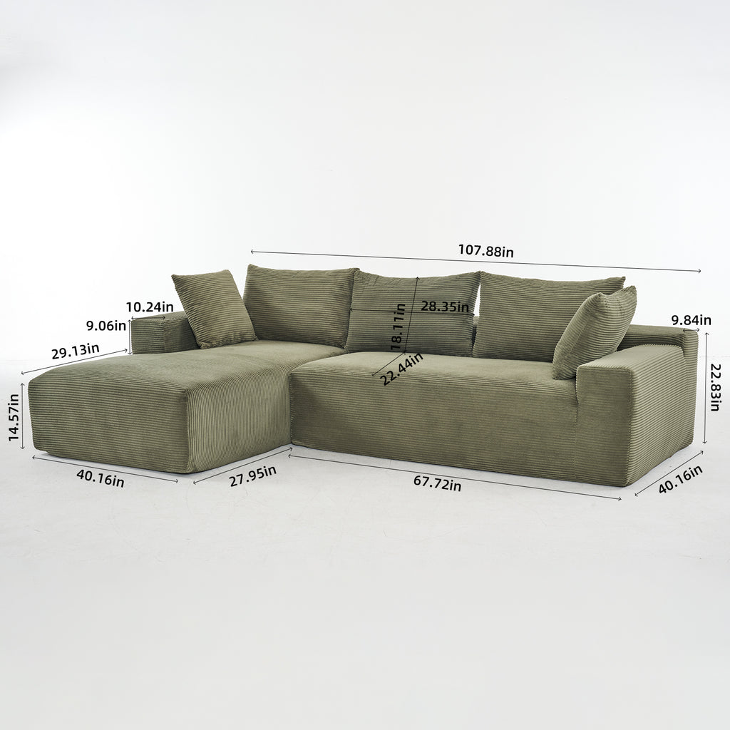 108*68 inch extra large deep modular sofa, cloud sofa 4-person sofa, can sit or lie down, living room corduroy modular sofa, no assembly required, green