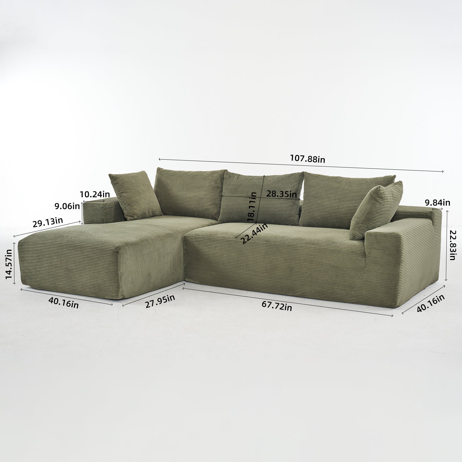 108*68 inch extra large deep modular sofa, cloud sofa 4-person sofa, can sit or lie down, living room corduroy modular sofa, no assembly required, green