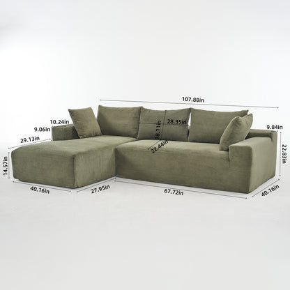 108*68 inch extra large deep modular sofa, cloud sofa 4-person sofa, can sit or lie down, living room corduroy modular sofa, no assembly required, green