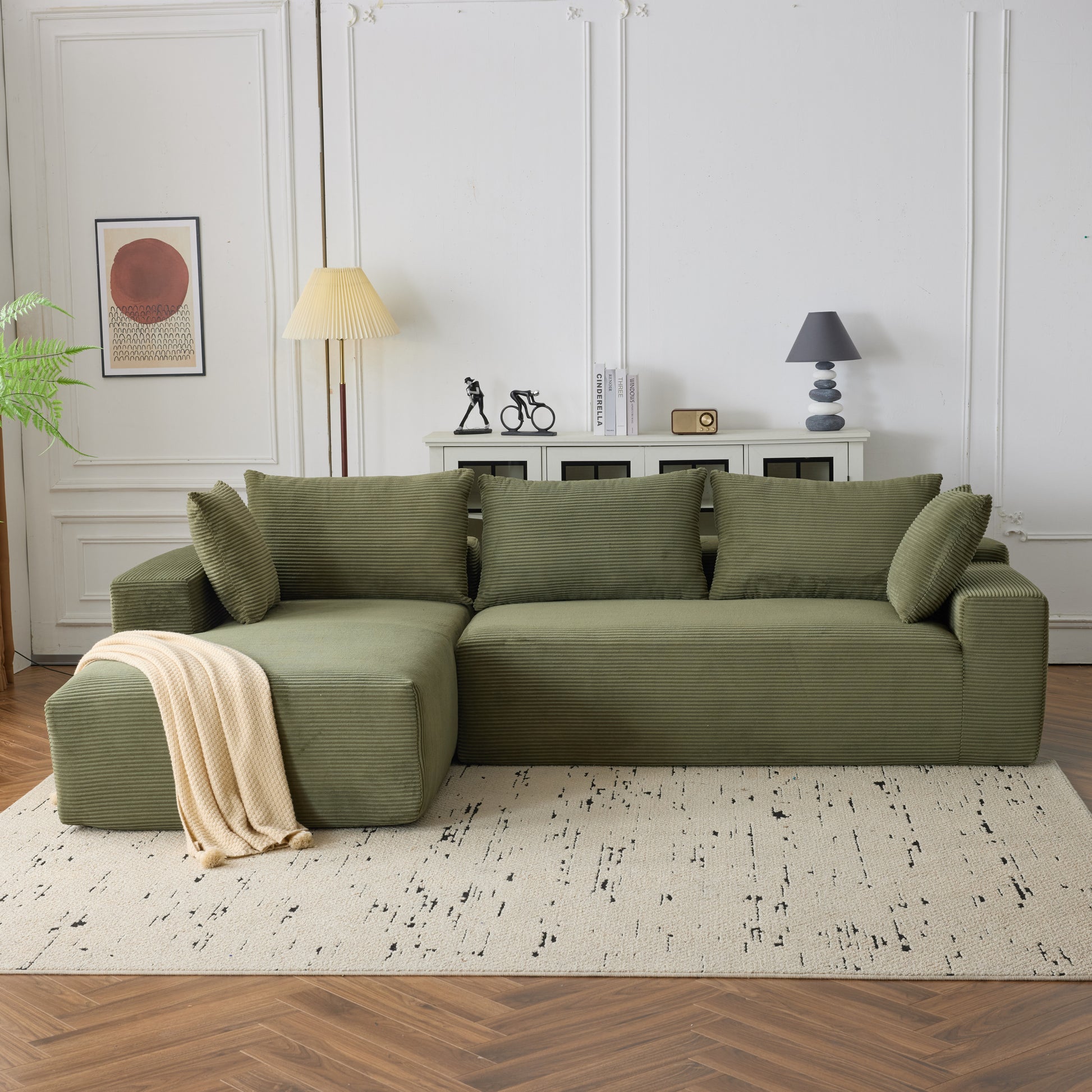 108*68 inch extra large deep modular sofa, cloud sofa 4-person sofa, can sit or lie down, living room corduroy modular sofa, no assembly required, green