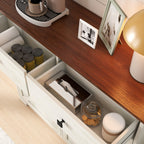 Farmhouse Barn Door Style Double Tilt Out Trash Cabinet for 20 Gallon Cans with Free Standing Recycling and Laundry Storage, Antique White & Brown Woodgrain Trash Bin