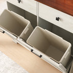 Farmhouse Barn Door Style Double Tilt Out Trash Cabinet for 20 Gallon Cans with Free Standing Recycling and Laundry Storage, Antique White & Brown Woodgrain Trash Bin