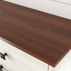 Farmhouse Barn Door Style Double Tilt Out Trash Cabinet for 20 Gallon Cans with Free Standing Recycling and Laundry Storage, Antique White & Brown Woodgrain Trash Bin