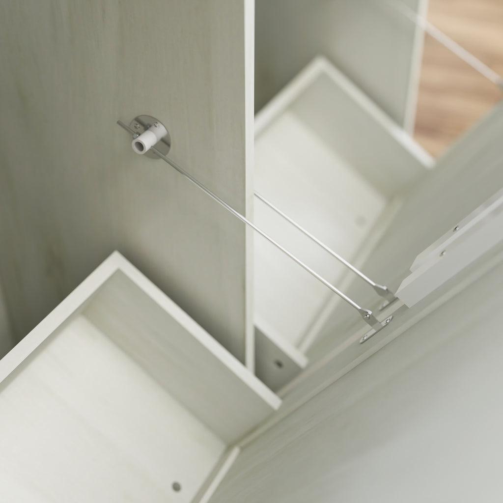 Farmhouse Barn Door Style Double Tilt Out Trash Cabinet for 20 Gallon Cans with Free Standing Recycling and Laundry Storage, Antique White & Brown Woodgrain Trash Bin