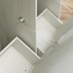 Farmhouse Barn Door Style Double Tilt Out Trash Cabinet for 20 Gallon Cans with Free Standing Recycling and Laundry Storage, Antique White & Brown Woodgrain Trash Bin