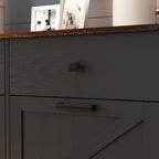 Farmhouse Black Double Tilt Out Trash Cabinet with Hideaway Drawer and Barn Door Style, Engineered Wood, 39.3''×13''×34.45'' Trash Bin