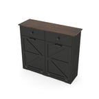 Farmhouse Black Double Tilt Out Trash Cabinet with Hideaway Drawer and Barn Door Style, Engineered Wood, 39.3''×13''×34.45'' Trash Bin