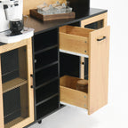 59" H Buffet Sideboard Cabinet with Storage Door & Power Outlet, Farmhouse Coffee Bar Cabinet with Wine Rack, Kitchen Pantry Living Room Black&Natural