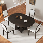 TOPMAX Farmhouse Extendable Round Dining Table Set for 4, 5-Piece Kitchen Table Set with 4 Upholstered Chairs and 16inch Removable Leaf for Small Places, Espresso+Beige Dining Table Set