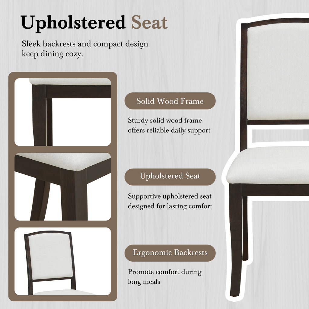 TOPMAX Farmhouse Extendable Round Dining Table Set for 4, 5-Piece Kitchen Table Set with 4 Upholstered Chairs and 16inch Removable Leaf for Small Places, Espresso+Beige Dining Table Set