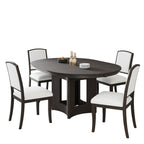 TOPMAX Farmhouse Extendable Round Dining Table Set for 4, 5-Piece Kitchen Table Set with 4 Upholstered Chairs and 16inch Removable Leaf for Small Places, Espresso+Beige Dining Table Set