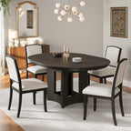 TOPMAX Farmhouse Extendable Round Dining Table Set for 4, 5-Piece Kitchen Table Set with 4 Upholstered Chairs and 16inch Removable Leaf for Small Places, Espresso+Beige Dining Table Set