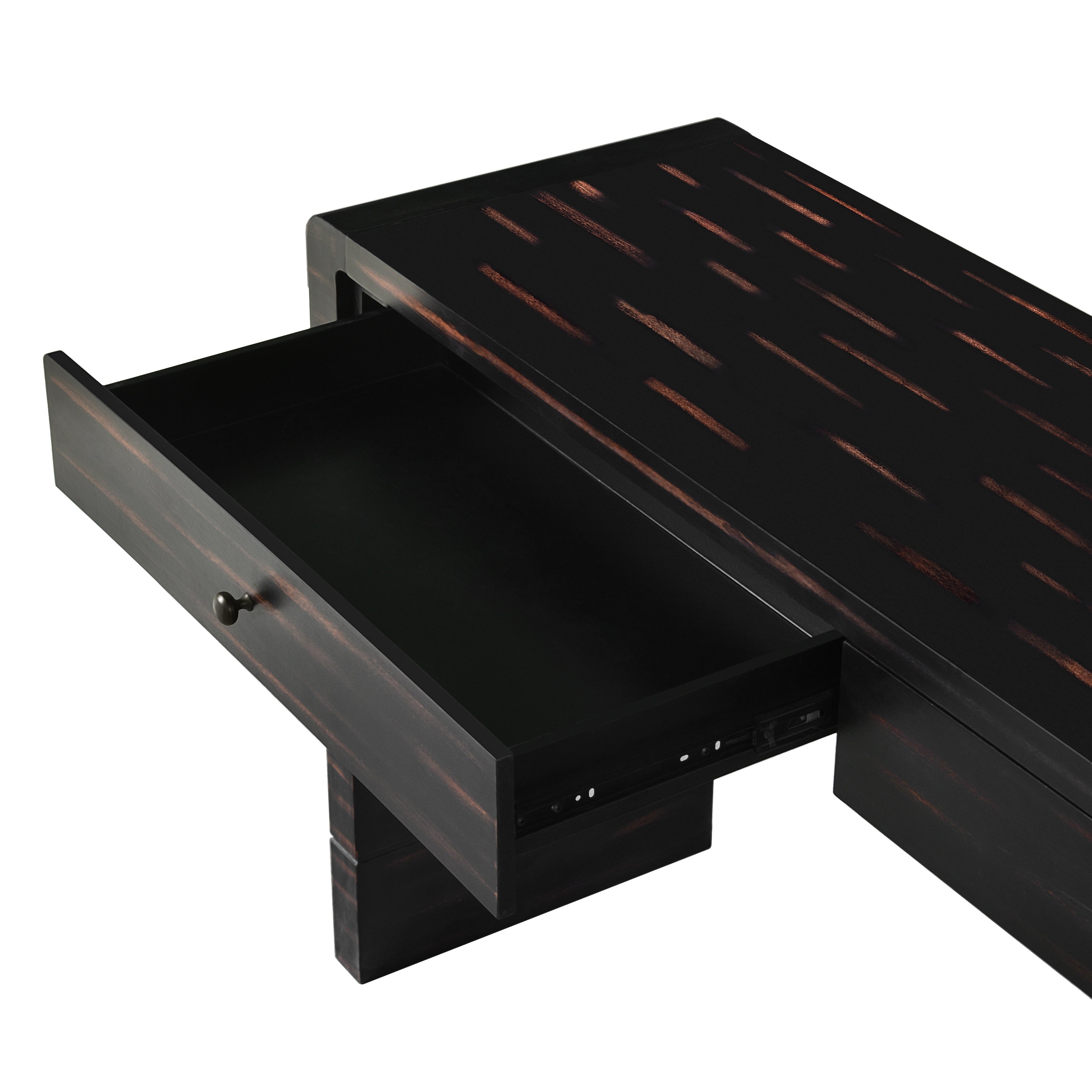 TREXM Curved Console Table with Storage, Wooden Entryway Table with 2 Drawers, Farmhouse Rustic Console Tables for Entryway, Hallway, Living Room, Distressed Black