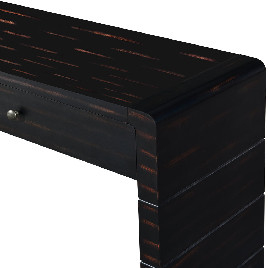 TREXM Curved Console Table with Storage, Wooden Entryway Table with 2 Drawers, Farmhouse Rustic Console Tables for Entryway, Hallway, Living Room, Distressed Black