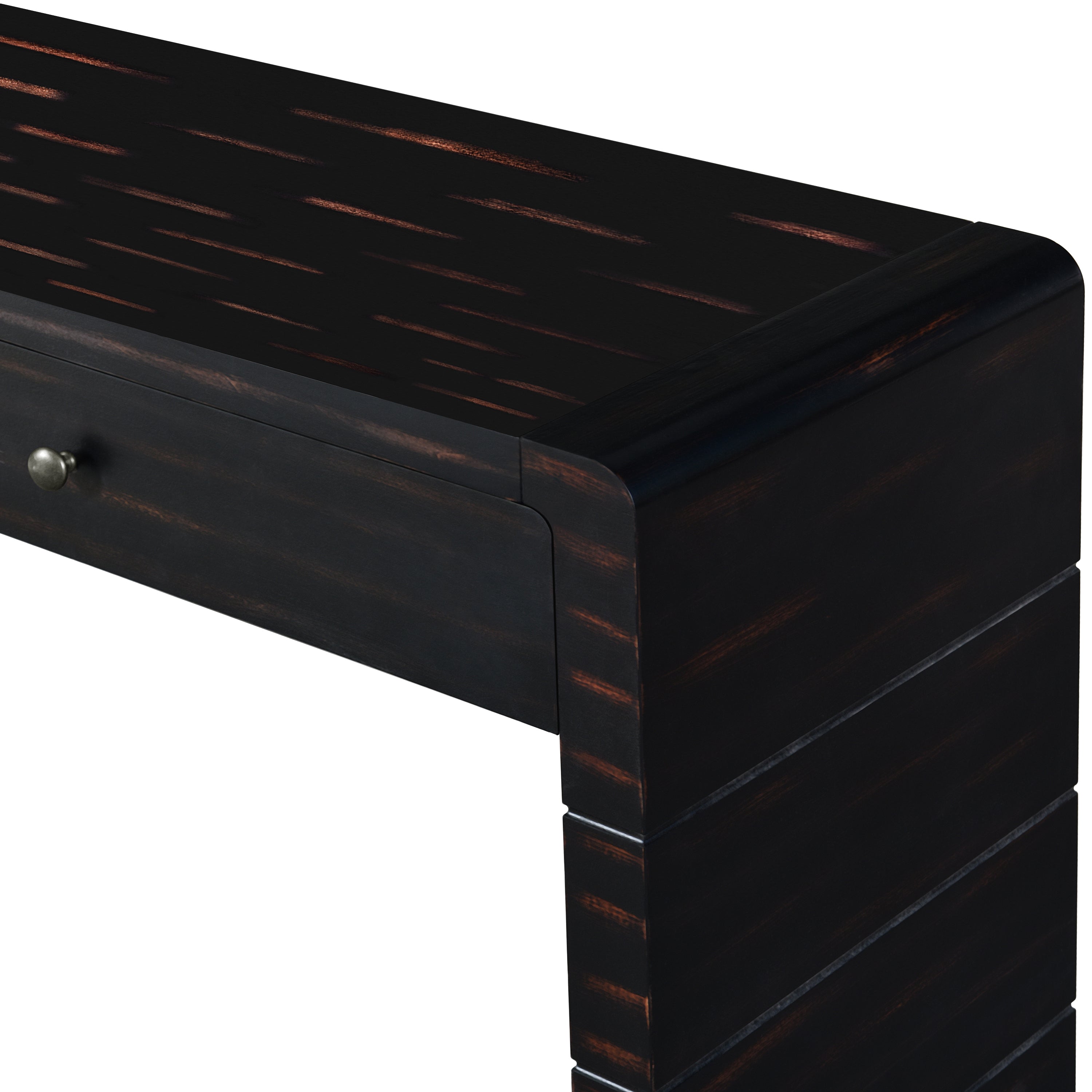 TREXM Curved Console Table with Storage, Wooden Entryway Table with 2 Drawers, Farmhouse Rustic Console Tables for Entryway, Hallway, Living Room, Distressed Black